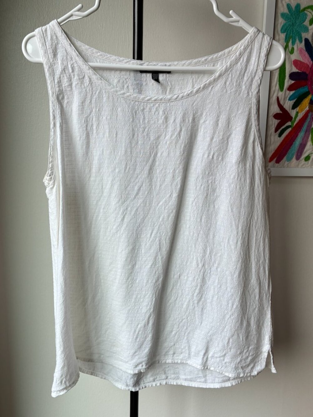 Eileen Fisher Petite White Linen-Blend Woven Sleeveless Shell - Size LP